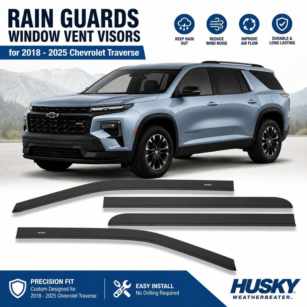 Window Ventvisor Rain Guards for 2018 - 2025 Chevrolet Traverse, Husky # 2854032